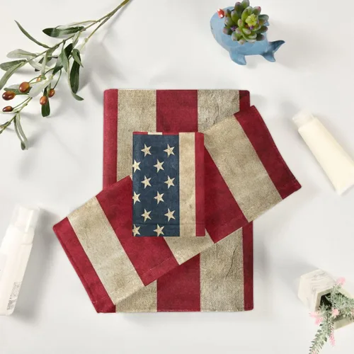 Vista 6 de Qilmy Juego de toallas de 3 piezas con la bandera estadounidense, absorbente y suave, juego de toallas decorativas para baño con toalla de baño