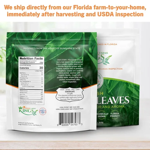 Vista 2 de Hojas de curry frescas - 4 oz - Paquete de $3.74 por oz - Inspeccionado por el USDA en el sitio, cultivado en Florida, altamente aromático y sabroso