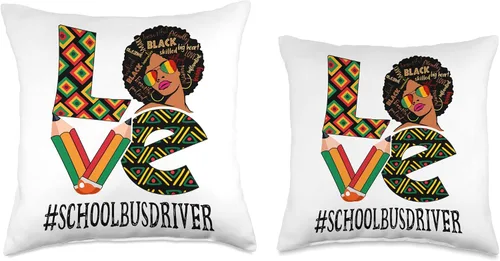 Vista 3 de School Bus Driver Love Afro African Black History Month Throw Pillow