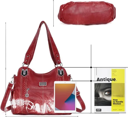 Vista 249 de Angel Barcelo - Bolsa de hombro amplia para mujer, diseño Hobo, cuero lavado