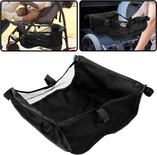 Vista 8 de VOSAREA Cesta de almacenamiento para cochecito de bebé, organizador de silla de bebé, bolsa de red debajo de la cesta inferior, tela Oxford, negro