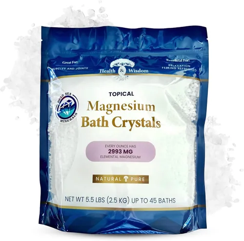 Vista 9 de Health and Wisdom Cristales de baño de magnesio – Sales de baño con alta concentración y absorción mejorada para alivio muscular y articular