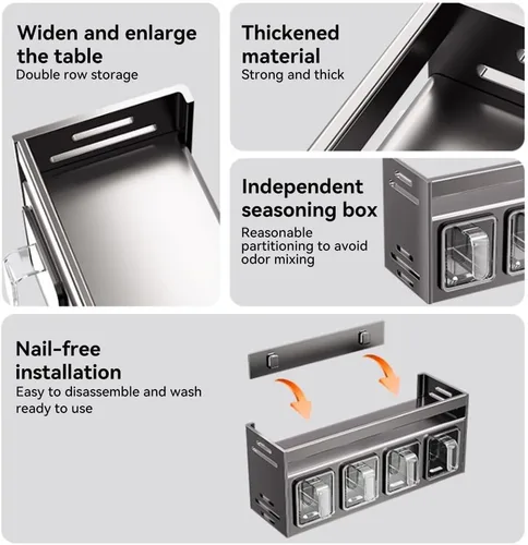 Vista 3 de Estante de especias de cocina para colgar en la pared, caja de condimentos sobre la estufa, estante colgante para condimentos, organizador de tarros