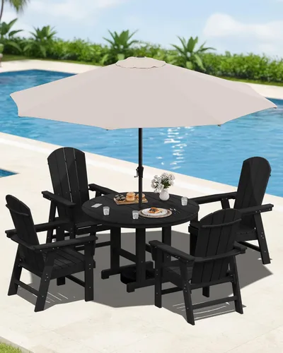 Vista 26 de SERWALL Juego de sillas de comedor Adirondack para exterior, conjunto de 2, sillas de patio de HDPE resistentes a todo clima, color negro