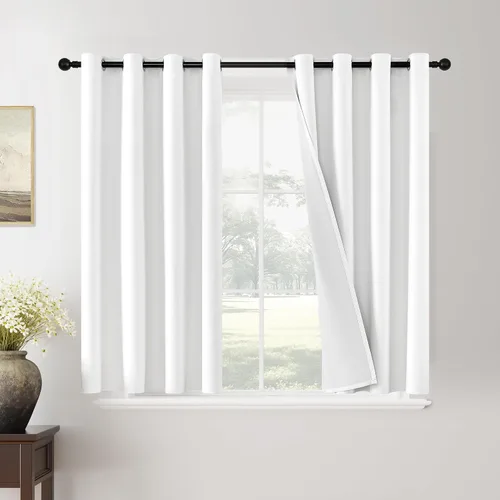 Vista 92 de ChrisDowa Cortinas 100% Opacas de Abedul Sólido de 45 Pulgadas de Largo, 2 Paneles para Dormitorio y Sala de Estar, Estilo Granja Oscurecedoras