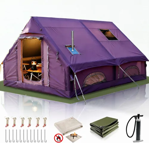 Vista 20 de Tiendas de campaña inflables para 4/6/8/10 personas, tienda de campaña inflable grande con gato de estufa, tienda inflable para 4 estaciones