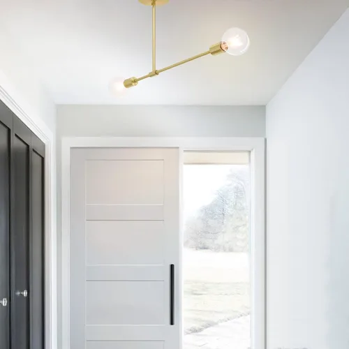 Vista 2 de XiNBEi Lighting Lámpara de techo semiempotrada de latón moderna Sputnik de 2 luces, lámpara de techo industrial para dormitorio, comedor, pasillo