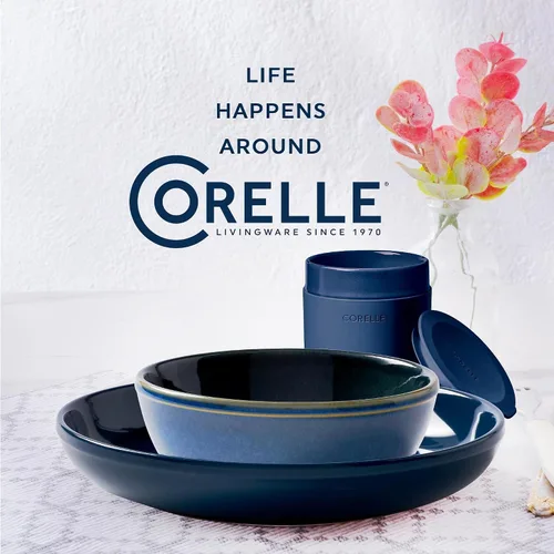 Vista 7 de Corelle Juego de vajilla de gres, platos y cuencos de cerámica esmaltada sólida y reactiva hecha a mano, platos redondos de estilo rústico moderno
