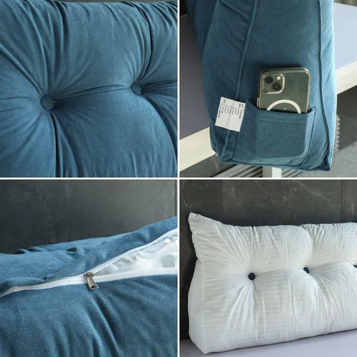 Vista 12 de Almohada de cuña para cabecera para dormir, almohadas de descanso de espalda con funda extraíble, almohada de lectura triangular para sentarse