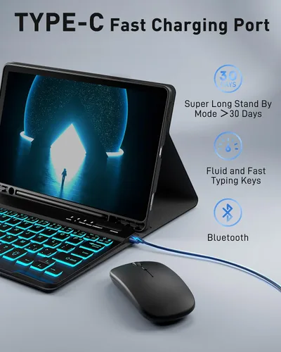 Vista 4 de Funda de teclado para Tab A9 de 8.7 pulgadas con teclado Samsung Galaxy Tab A9-2023 (SM-X110/SM-X115) Funda para tableta con teclado mágico