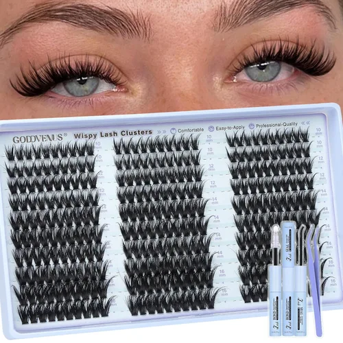Vista 20 de Goddvenus Manga Lash Racimos de 12-0.551-0.630 in Natural Wispy Fairy Racimos de pestañas 144 extensiones de pestañas en racimo mullidas Anime