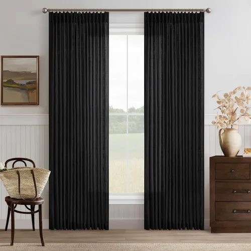Vista 48 de TWODRAPES Cortinas de Lino Plisadas con Pinza Beige Blancas de 54 Pulgadas de Largo 2 Paneles para Comedor Cocina Dormitorio Plisadas Semi