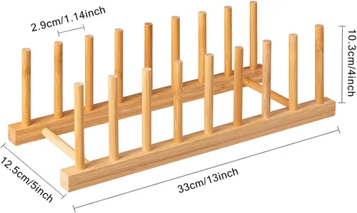 Vista 7 de HBlife Escurreplatos plegable de bambú de 2 niveles con soporte para utensilios y plato de platos, tazón, tazón, tapa de olla, tabla de cortar