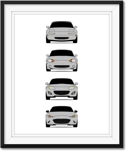 Vista 20 de Custom Car Posters Póster hecho a mano compatible con Mazda Miata (perfil lateral), decoración de la NA, NB, NC, ND, Miata Generations History