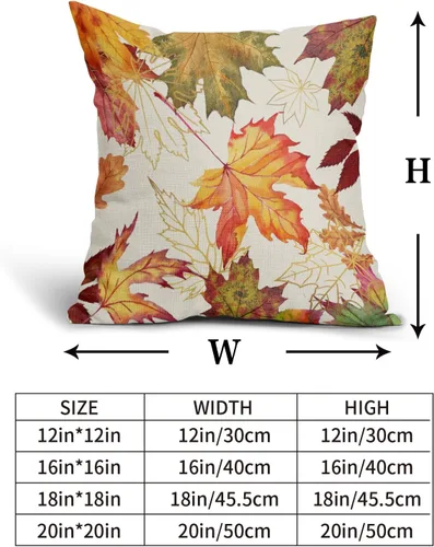 Vista 4 de Juego de 2 fundas de almohada de hojas de otoño, 18 x 18 pulgadas, juego de 2 fundas de almohada de lino y algodón cuadrado naranja claro