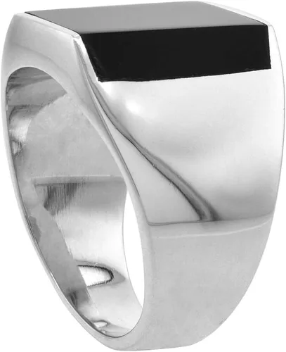 Vista 3 de Anillo de plata de ley con obsidiana negra para hombre, rectangular, plano, con parte trasera sólida, hecho a mano, tallas 9-13