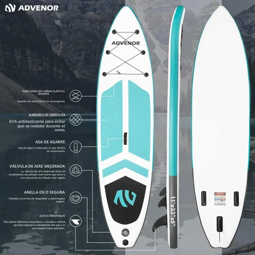 Vista 2 de Tabla de Paddle Board de 11' x 33" x 6" Extra Ancha Inflable Stand Up Paddle Board con Bomba de Mano, Correa, Pala Ajustable Para Versión Básica