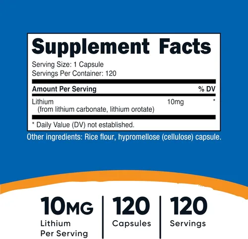 Vista 2 de Nutricost Orotato de litio (10 mg) 120 cápsulas, suplemento de litio vegano Sin OMG y sin gluten