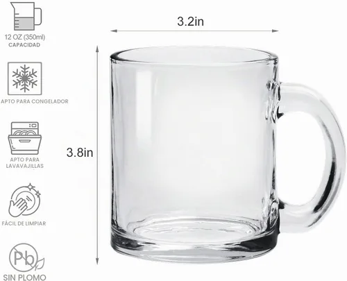 Vista 2 de Accguan Juego de tazas de café de cristal, paquete de 8 unidades, 12 onzas con mango conveniente, vasos de té para bebidas calientes/frías