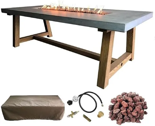 Vista 53 de Elementi+ Mesa de Fuego de Gas Colorado de Hormigón Fundido de 56" Rectangular, Hoguera al Aire Libre con Ignición Electrónica Incluye Cubierta