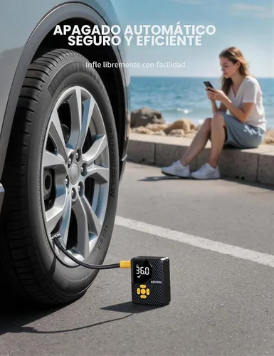 Vista 5 de AstroAI L7 Mini Inflador de Neumáticos Compresor de Aire Portátil, 150 PSI Bomba de Aire Inalámbrica para Neumáticos de Coche con Luces LED