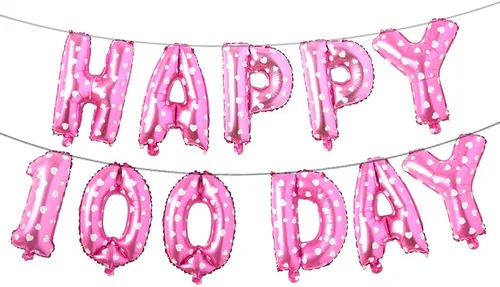 Vista 4 de Juego de globos de papel de aluminio con letras del alfabeto, pancarta de feliz 100 días, suministros de decoración para fiesta de cumpleaños (rojo)