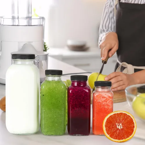 Vista 6 de Botellas de jugo de vidrio de 8 onzas con tapas, paquete de 6, botellas