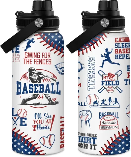 Vista 11 de Botella de agua de béisbol de 32 onzas con aislamiento de acero inoxidable para hombres, mujeres, amantes de los deportes, regalos de béisbol