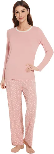 Vista 22 de NACHILA Women's Pajamas Set-Viscose Made from Bamboo, Long Sleeve Sleepwear Top with Pants Comfy Pajama Soft 2 Piece Pjs B-aqua Green