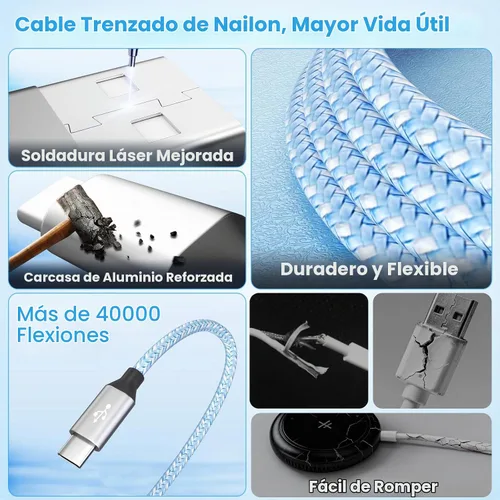 Vista 5 de Travel Essentials - Cable de carga múltiple para iWatch Charger, 4 en 2, 3XUSB C, cable de carga múltiple, USBC Car CarPlay compatible con iWatch