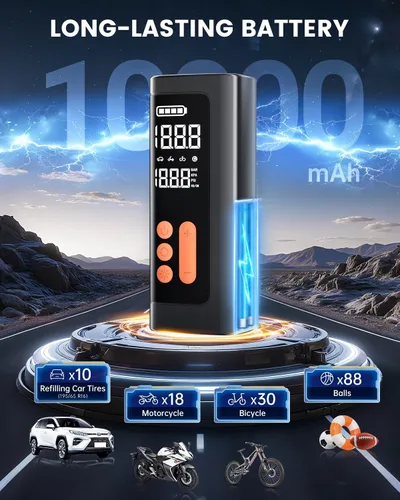 Vista 5 de Inflador de neumáticos, compresor de aire portátil, inalámbrico y de 12 V CC para automóviles, bicicletas, motocicletas, bolas de neumáticos
