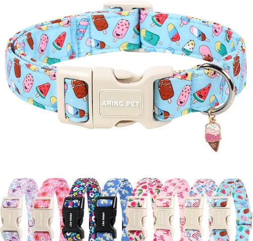 Vista 224 de Aring Pet Collar de algodón, ligero y ajustable, con hebilla de liberación rápida, para perros pequeños, medianos y grandes, para cachorros, S, Hoja