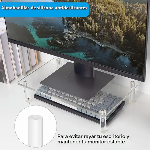 Vista 5 de Sumerflos Soporte de acrílico transparente para computadora portátil, resistente y ahorra espacio, soporte elevador para monitor de computadora