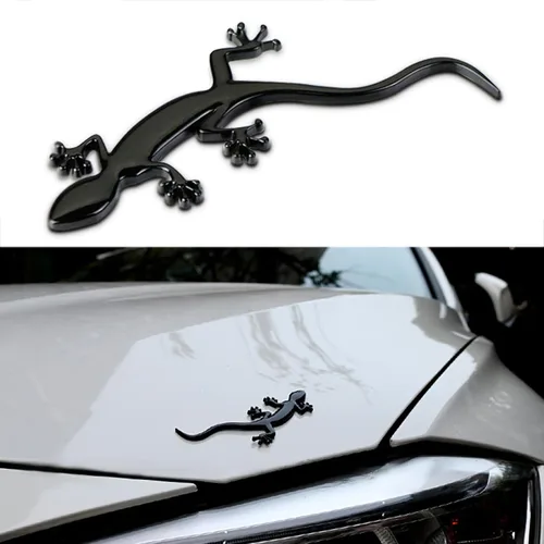 Vista 2 de Gecko - Emblema de metal, 2 calcomanías 3D de decoración de animales, decoración de cola trasera (gecko negro)
