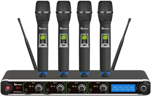 Vista 8 de Sistema de micrófono inalámbrico profesional, 200 canales UHF 3 de mano y 1 cinturón y lavalier, sistema de micrófono para habla, canto, eventos