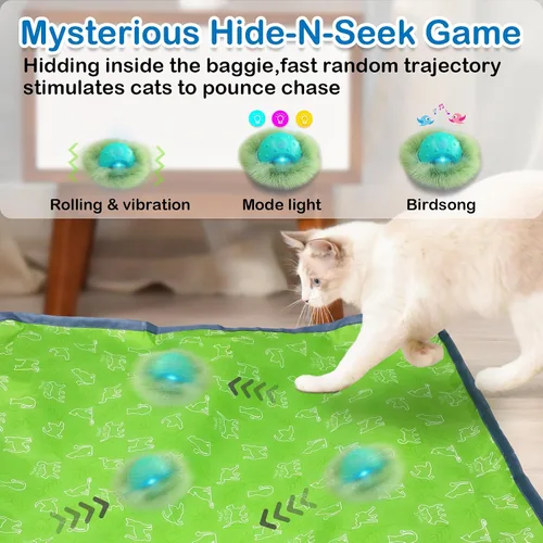Vista 9 de Waaiio Juguetes interactivos para gatos de interior, bola de gato móvil automática en bolsa, estimulación de chirridos, juego de ejercicios