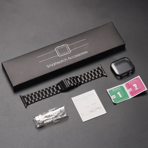 Vista 7 de baozai Compatible con Apple Watch Band de 1.654 pulgadas con funda, correa de acero inoxidable con protector de pantalla de vidrio templado