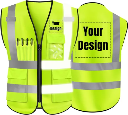 Vista 19 de Chaleco de seguridad de alta visibilidad Personaliza tu logotipo chaleco de seguridad protector, Negro