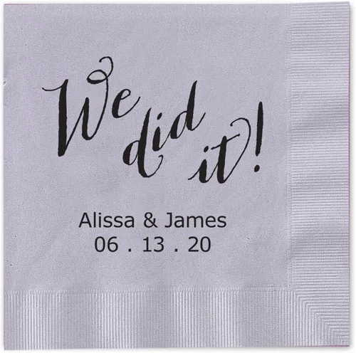 Vista 6 de We Did It - Servilletas de cóctel personalizadas, 100 servilletas negras de papel de 3 capas impresas en papel acuñado, plegadas de 4 3/4 x 4 3/4