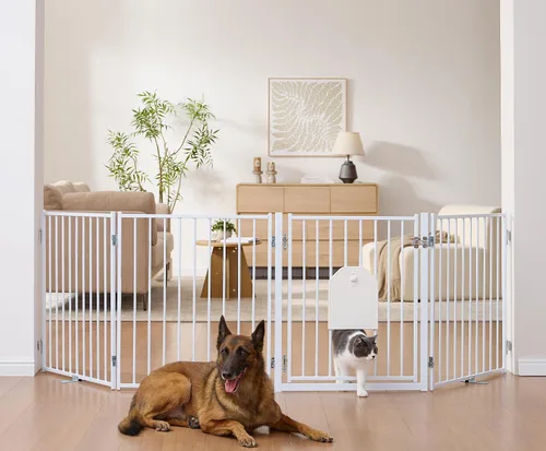 Vista 9 de No Pawblems - Puerta independiente para perros, valla plegable de 30 pulgadas de alto para interiores, extensión de puerta extra ancha para Blanco