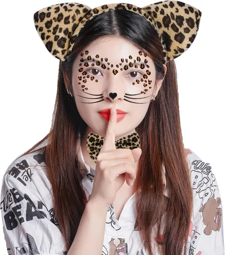 Vista 7 de Dxhycc Black Cat Costume for Girls Kids Cat Ears Headband Tail Bowtie Tutu and Cat Face Stickers for Halloween Dress Up Party
