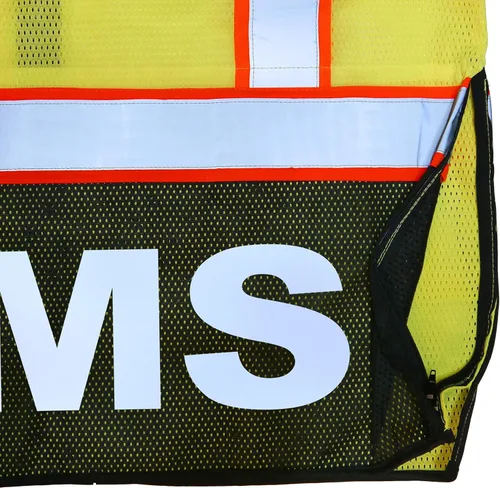 Vista 8 de Chaleco de seguridad EMS Survivor, Tipo R Clase 2, logotipos reflectantes con bolsillo trasero gigante. Amarillo con plata/logotipo reflectante