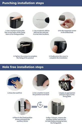 Vista 8 de Perchero de pared para colgar ropa, retráctil plegable para interiores, estante de secado de lavandería, estante de ropa ahorrador de espacio