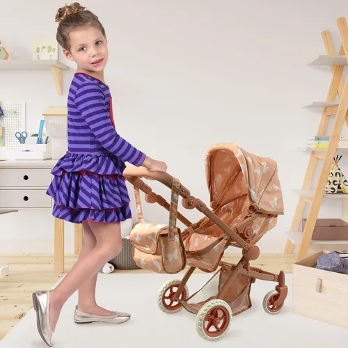Vista 3 de Cochecito de Bebé Convertible Combinado para Muñecas para Niñas de 3 Años en Adelante Cochecito de Juguete para Muñecas Bebé, Moisés Plegable