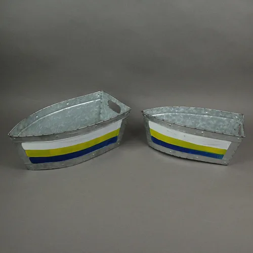 Vista 7 de Zeckos Juego de 2 macetas de metal galvanizado para barcos – Elegantes tinas de flores para interior y exterior – Abalorio marinero – Decoración