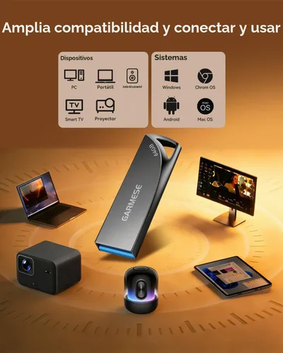 Vista 5 de Unidad flash USB 3.0 de 64 GB, unidad de pulgar de metal con orificio para llavero Memoria portátil impermeable y delgada, Plug & Play Pulgar