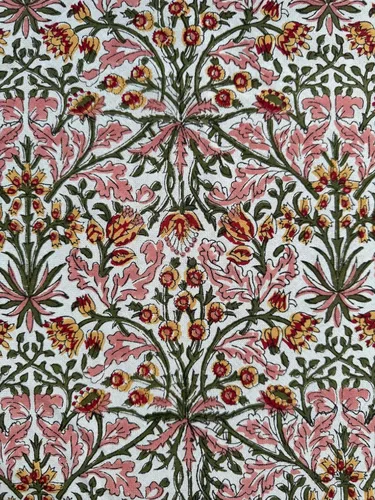 Vista 101 de Ridhi Mantel redondo estampado a mano color rosa flamenco 110 pulgadas 100%