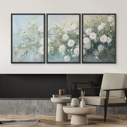 Vista 63 de SIGNWIN Lienzo enmarcado para pared, juego de arte de campos pastorales, flores silvestres, campo rústico, paisaje, floral, ilustraciones modernas