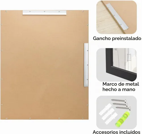 Vista 3 de Espejo de baño negro de 24 x 30 pulgadas, espejo rectangular de tocador con marco de metal, espejo decorativo rectangular montado en la pared
