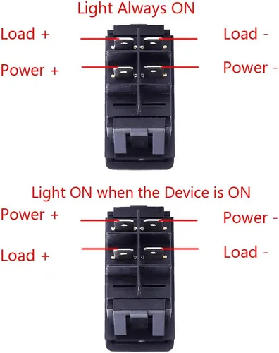 Vista 5 de Switch cambiador de lámpara con luz LED azul. Bote marino 76719 de E Support. 4 paquetes de 5 pines, Azul Interruptores basculantes con botón